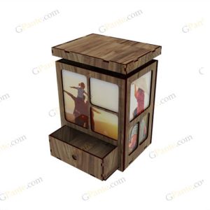 طرح برش لیزری جعبه هدیه و گل قاب عکس دار میکادو